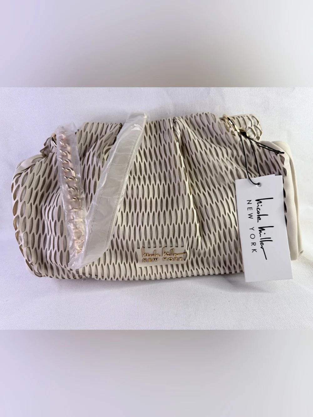 Nicole Miller Cream Mesh-Accent handbag